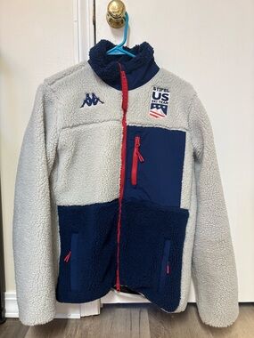 Kappa Cream & Navy Fleece Jacket with Red Accents